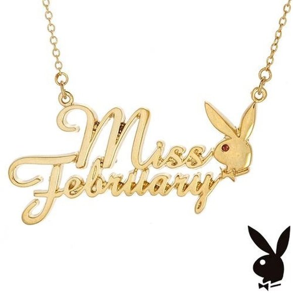 Playboy Necklace Miss February Bunny Pendant Gold Plated Birthstone NWT RARE y2k - Picture 2 of 15